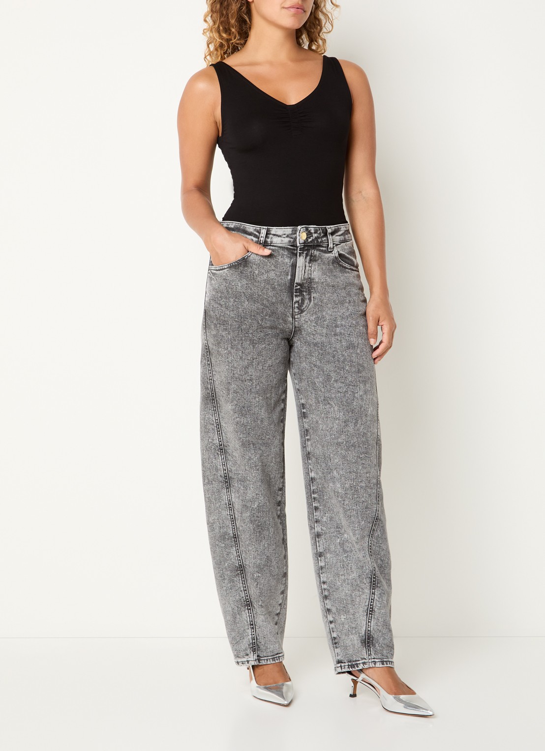 by-bar Begum high waist balloon fit jeans met gekleurde wassing - voorkant 5 grijs