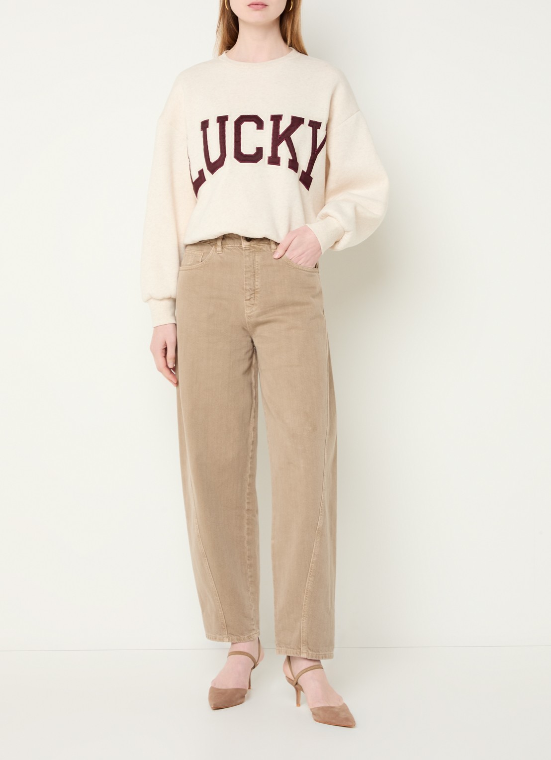 by-bar Begum high waist straight leg jeans met gekleurde wassing - voorkant 2 zand