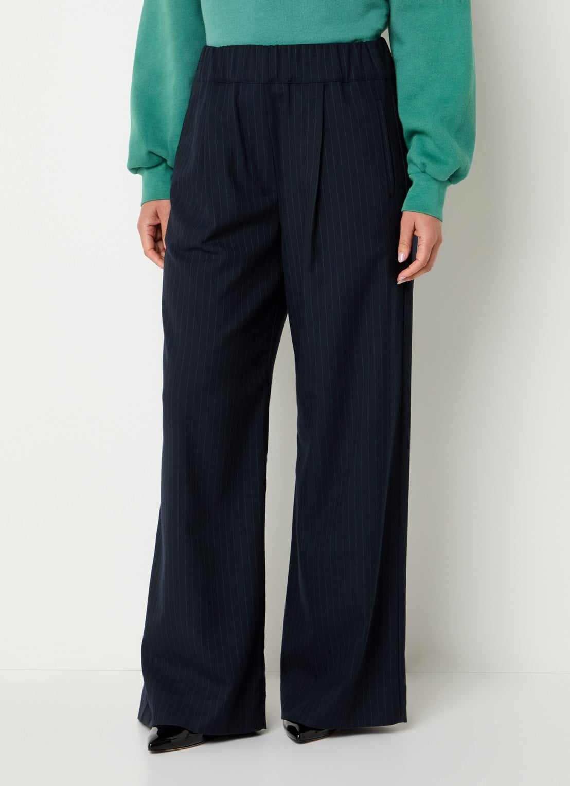 by-bar Benji high waist loose fit palazzo broek met steekzakken - detail donkerblauw