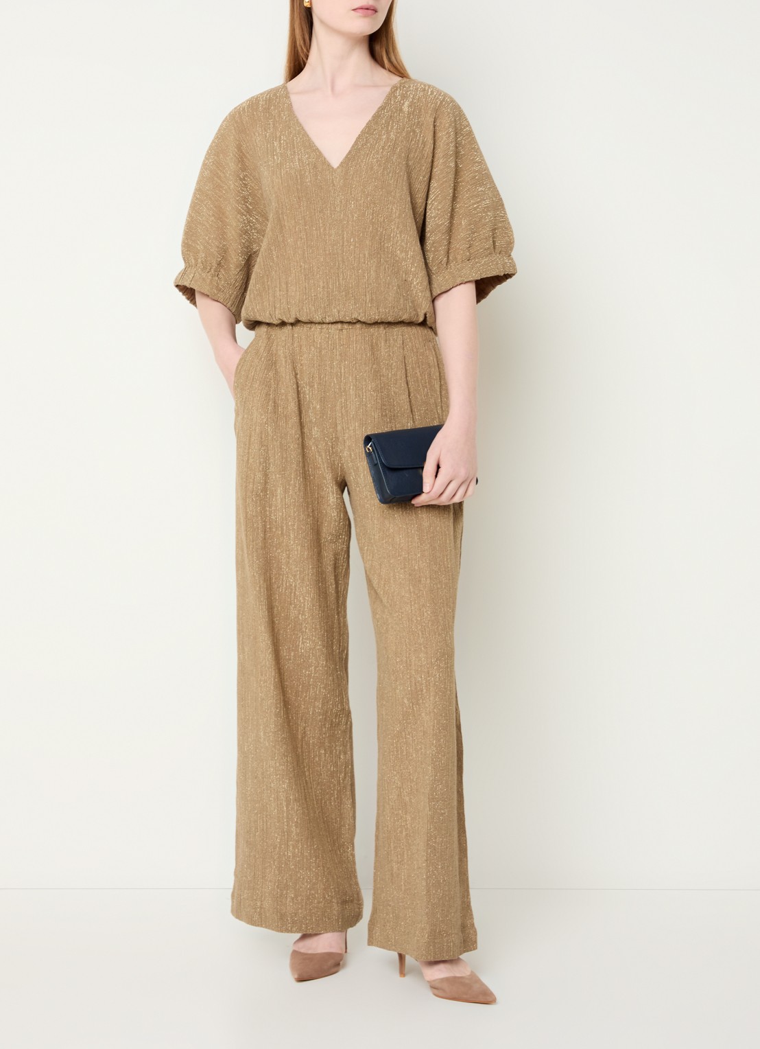 by-bar Benji high waist loose fit pantalon met lurex - voorkant 2 goud