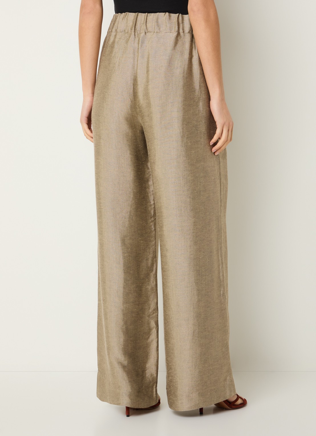 by-bar Benji high waist loose fit pantalon met lurex - achterkant zand