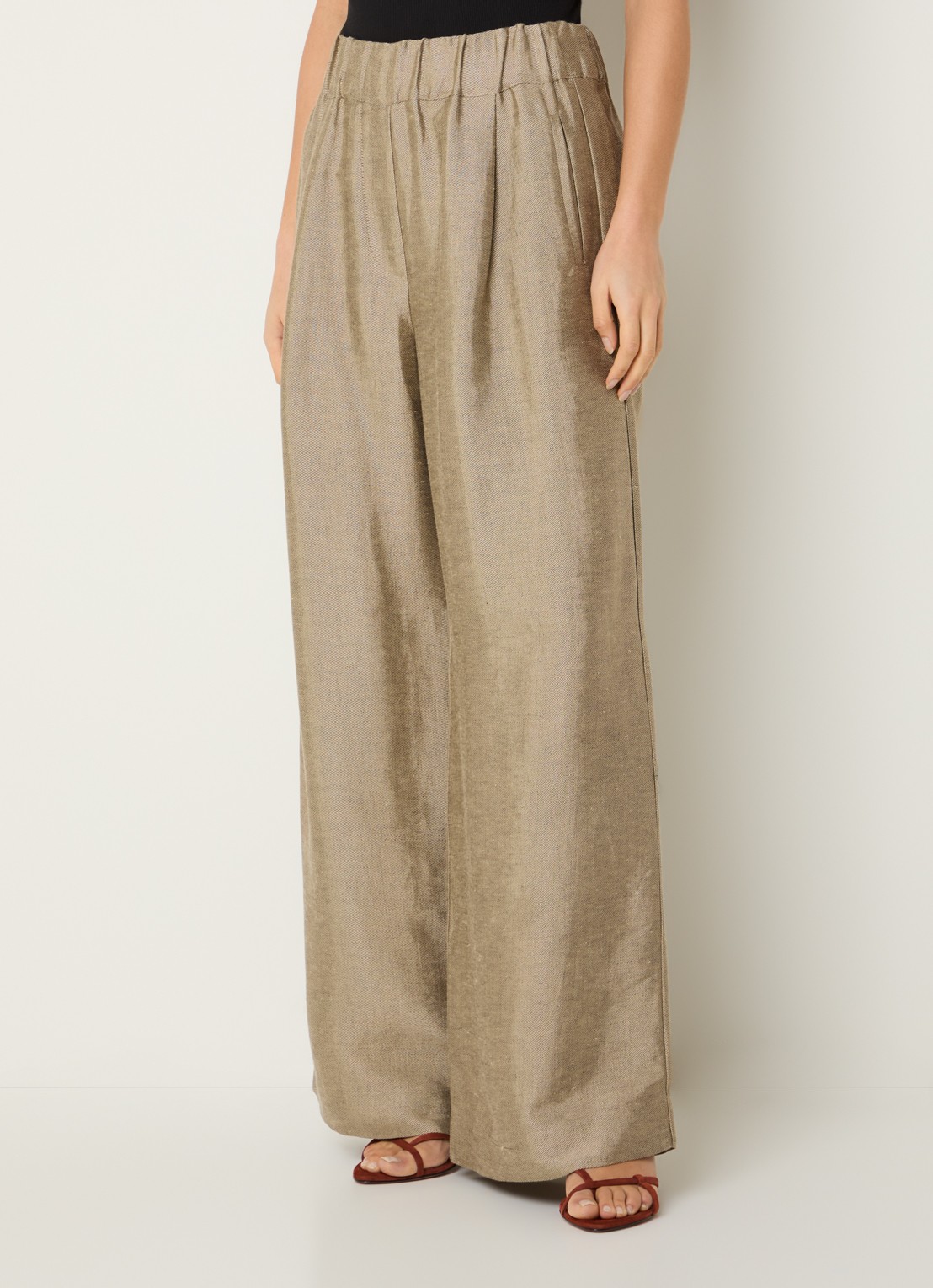 by-bar Benji high waist loose fit pantalon met lurex - detail 4 zand
