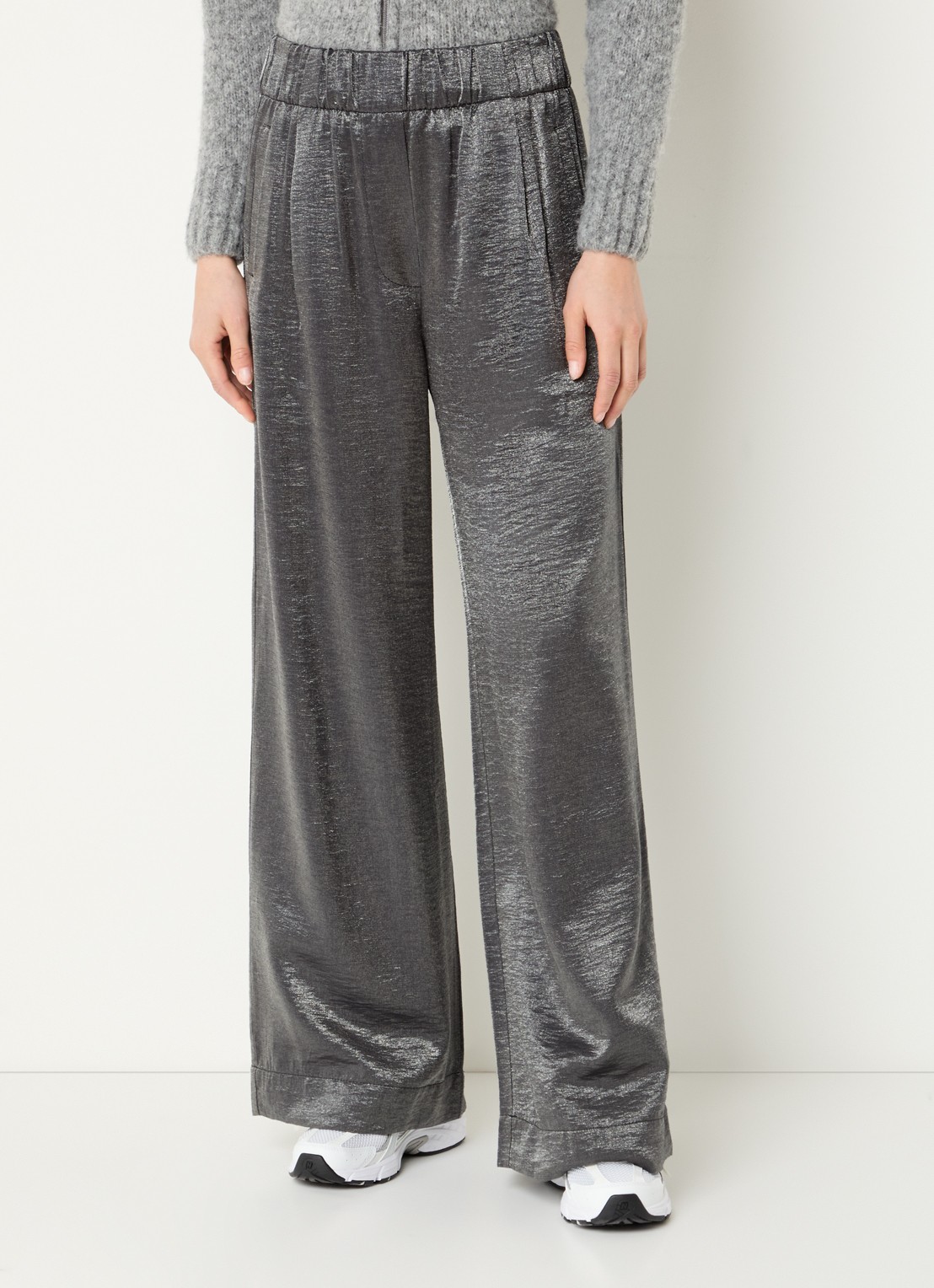 by-bar Benji high waist loose fit pantalon met metallic finish - detail 4 antraciet