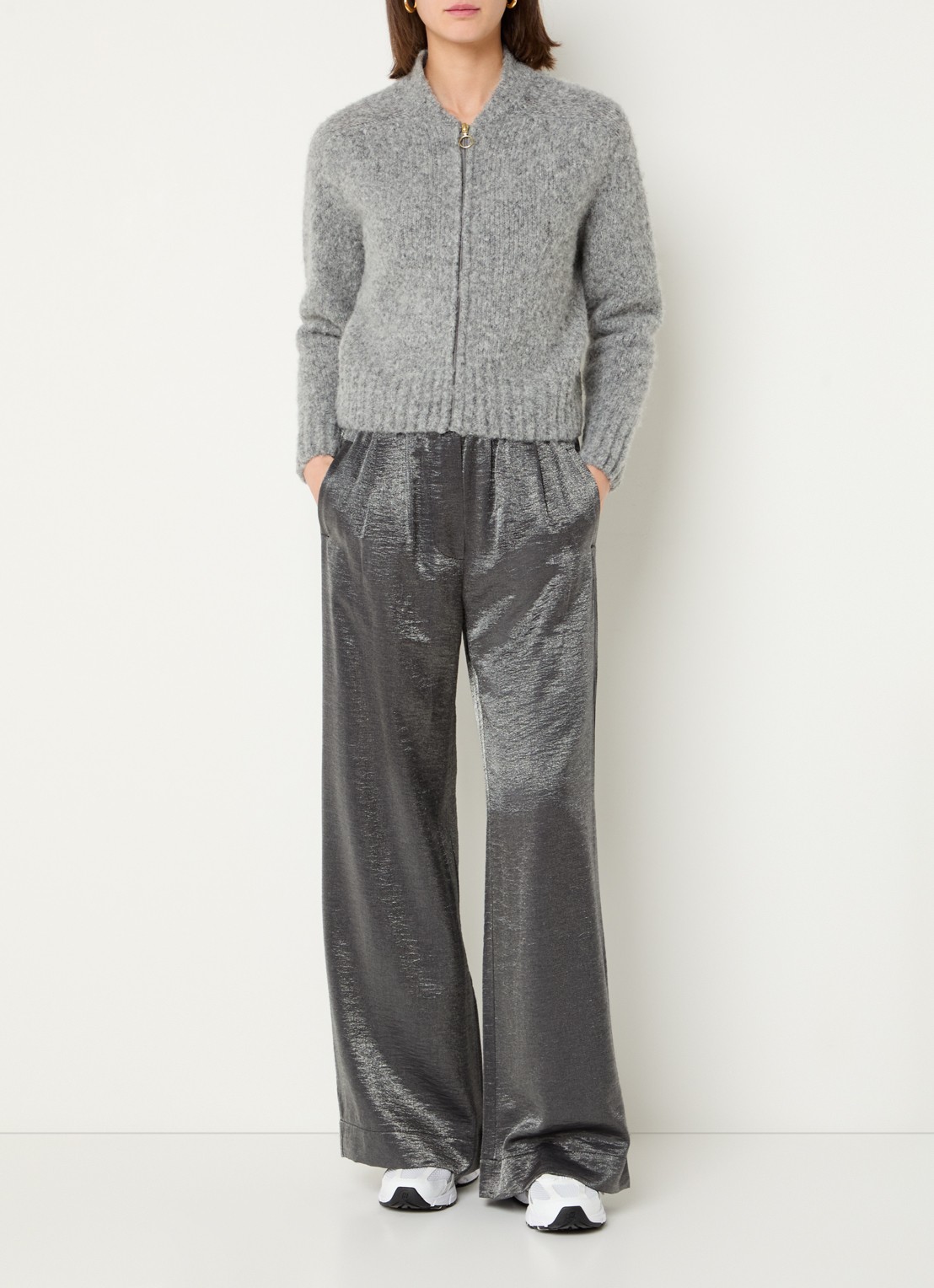 by-bar Benji high waist loose fit pantalon met metallic finish - voorkant 3 antraciet