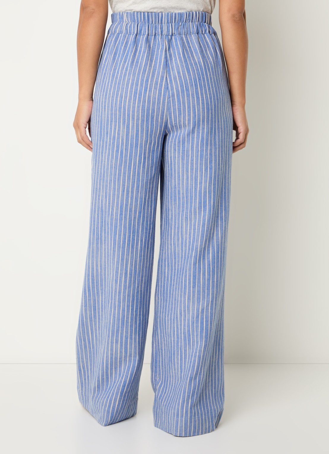 by-bar Benji high waist loose fit pantalon met streepprint - achterkant blauw