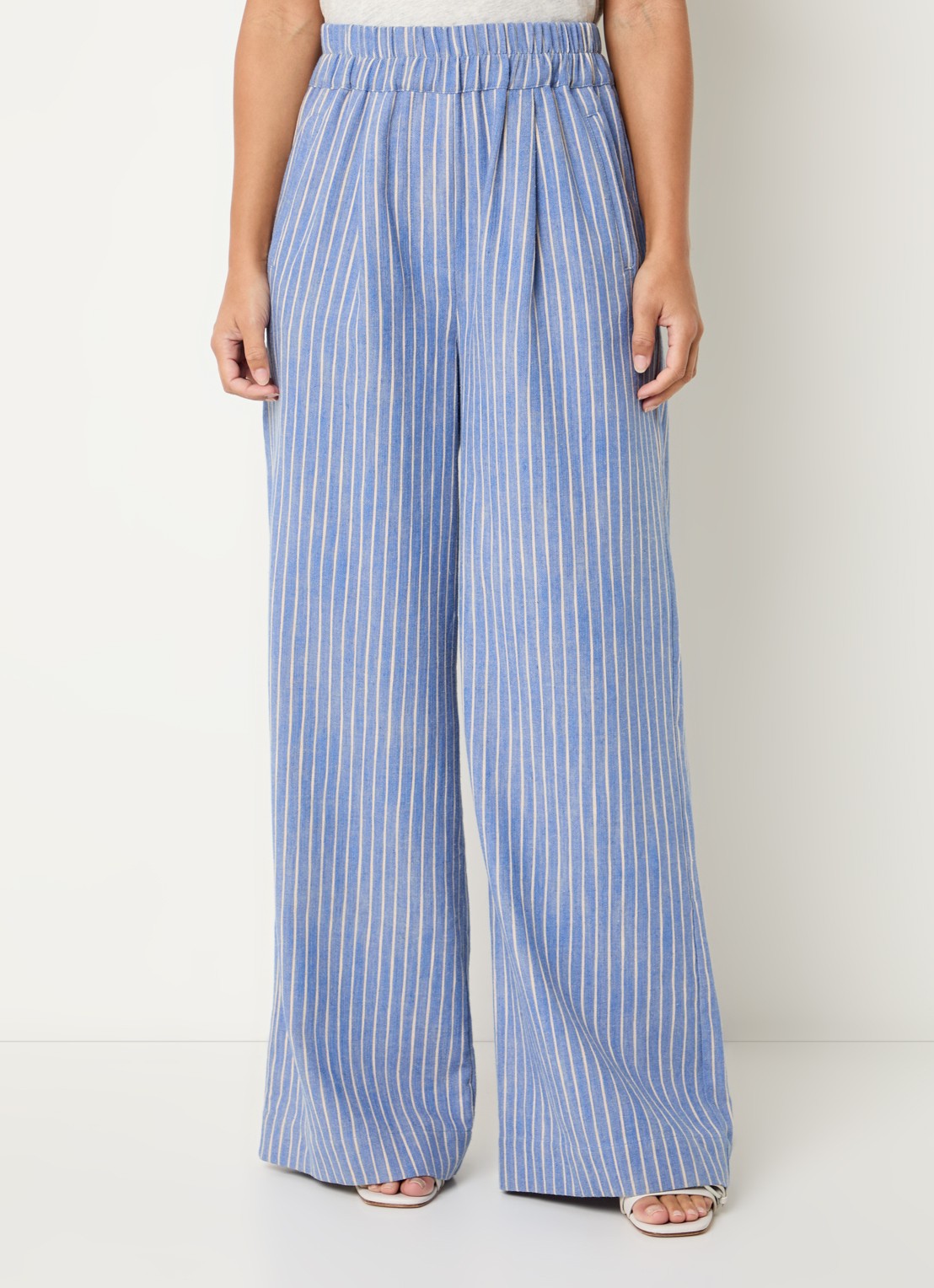 by-bar Benji high waist loose fit pantalon met streepprint - detail 2 blauw