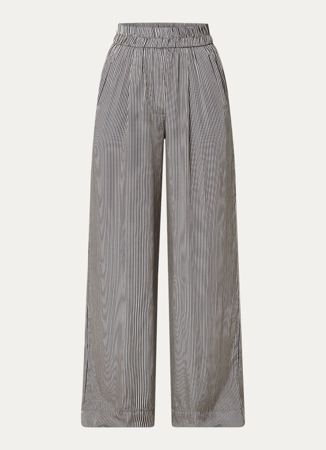 by-bar Benji high waist loose fit pantalon met streepprint - voorkant 2 antraciet