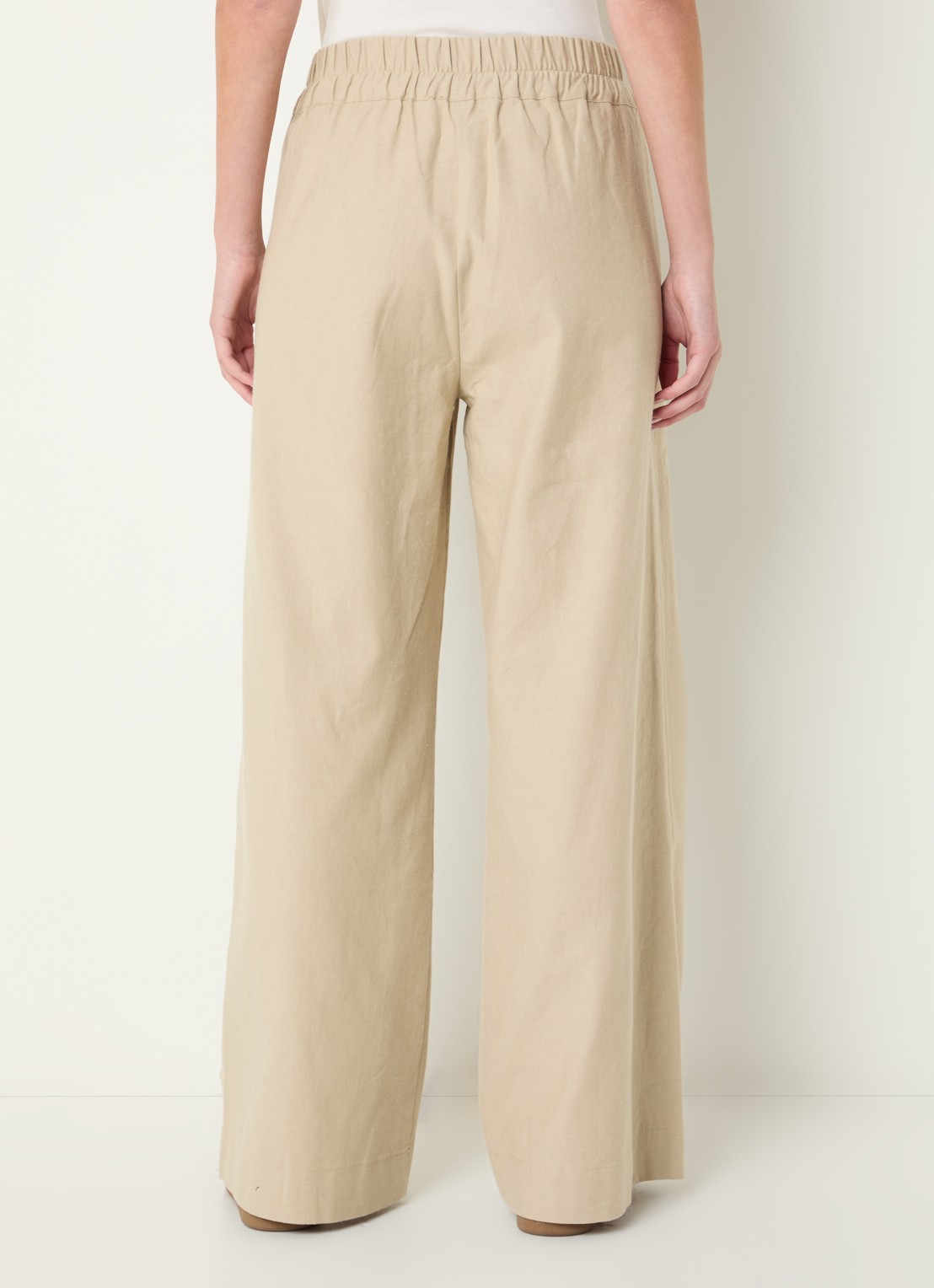 by-bar Benji high waist wide fit broek in linnenblend met steekzakken - achterkant beige