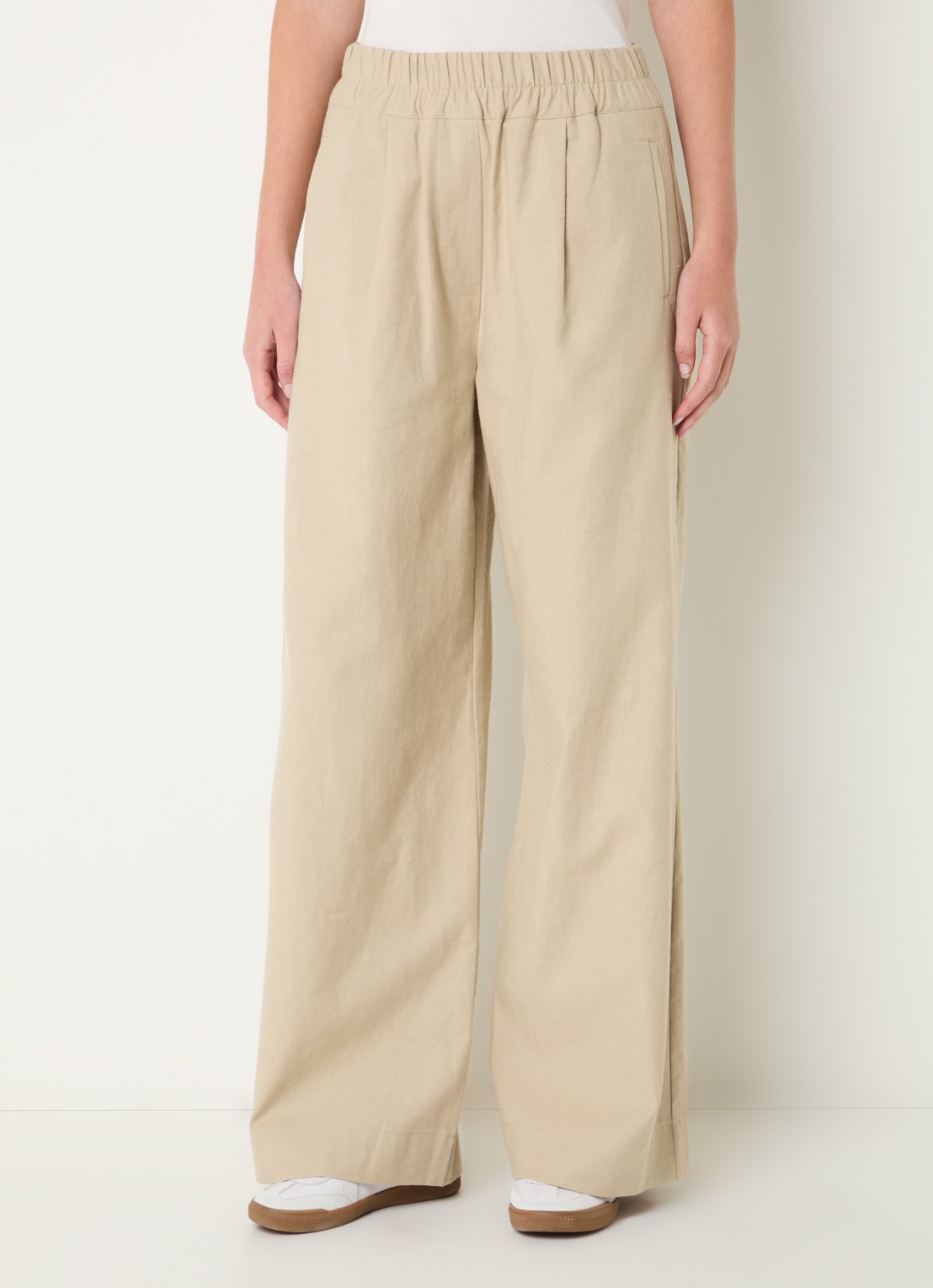 by-bar Benji high waist wide fit broek in linnenblend met steekzakken - detail 4 beige