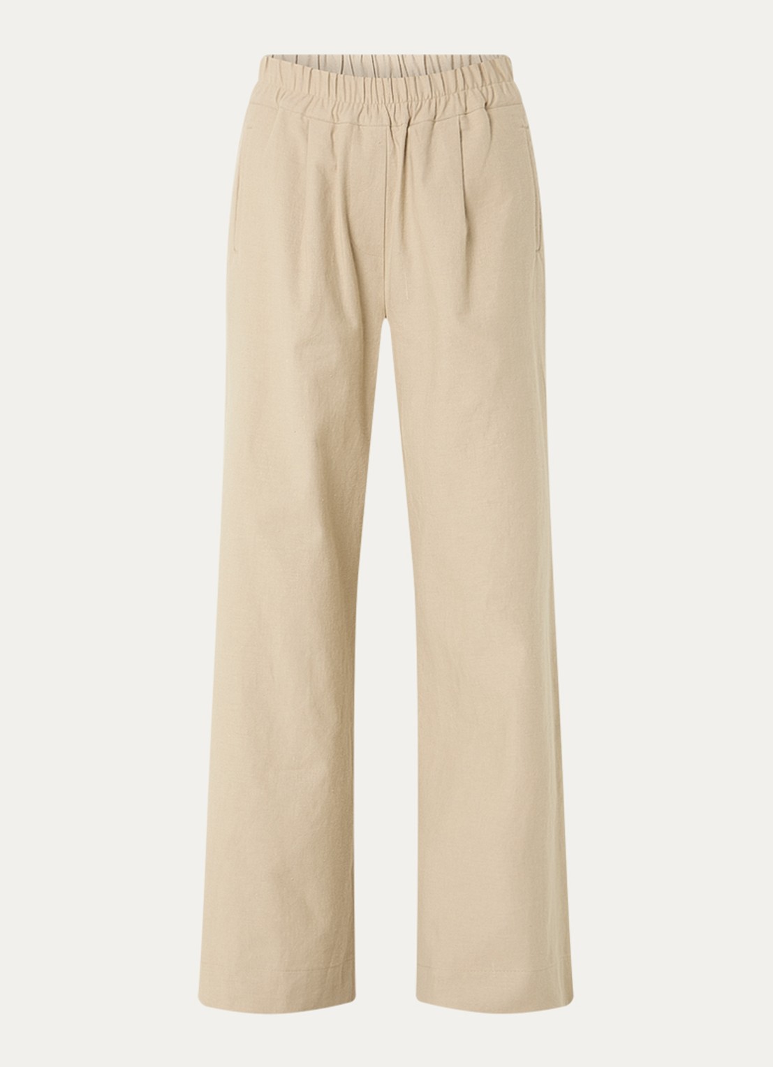 by-bar Benji high waist wide fit broek in linnenblend met steekzakken - voorkant 2 beige