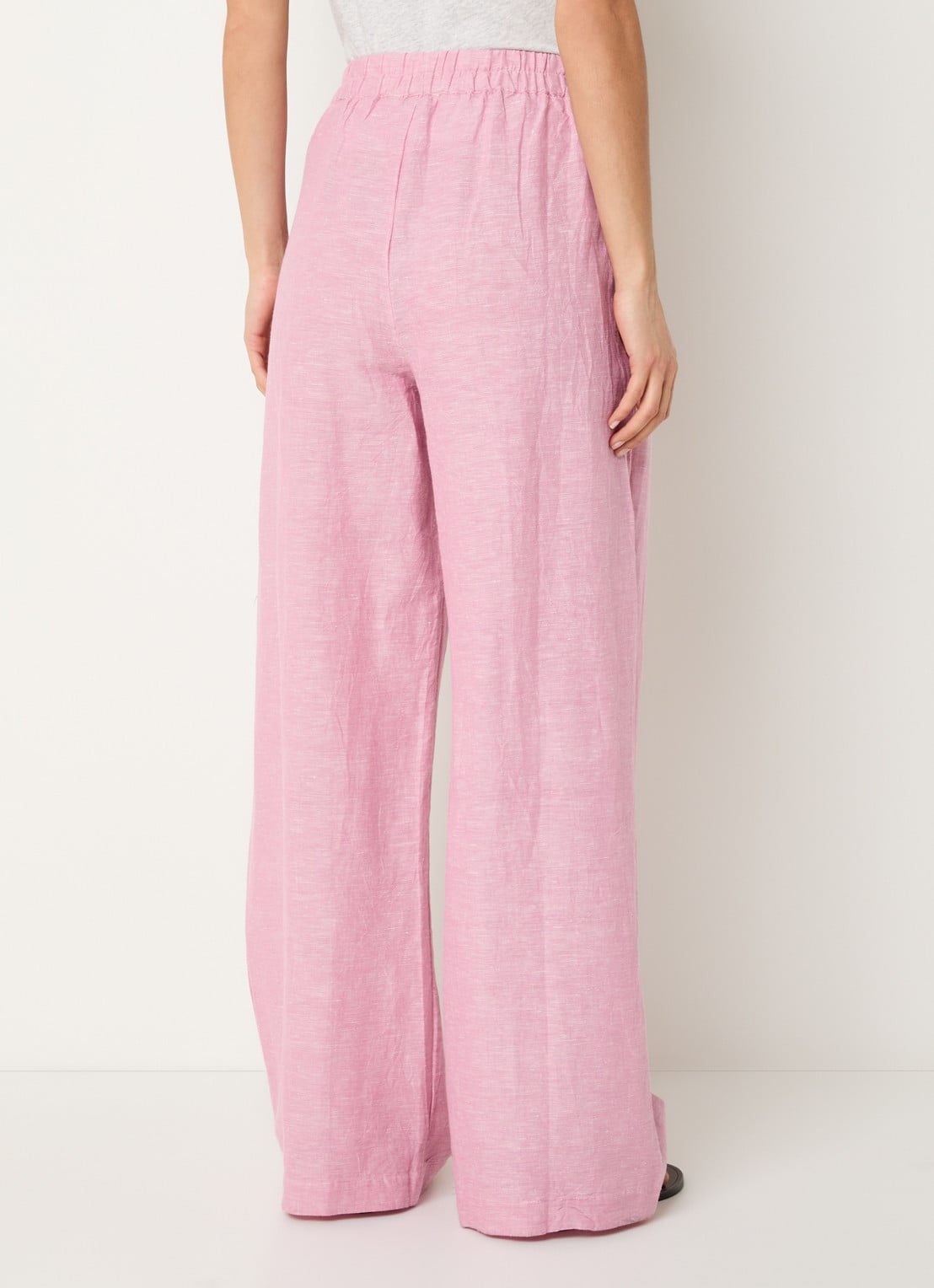 by-bar Benji high waist wide fit broek in linnenblend met steekzakken  - achterkant 3 roze