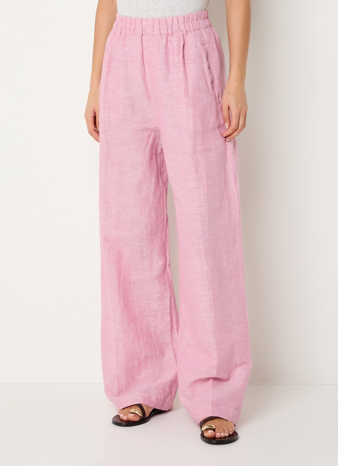 by-bar Benji high waist wide fit broek in linnenblend met steekzakken  - detail 4 roze