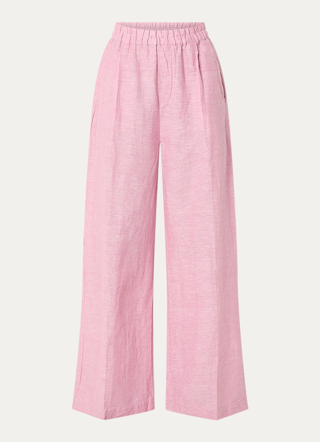 by-bar Benji high waist wide fit broek in linnenblend met steekzakken  - voorkant roze
