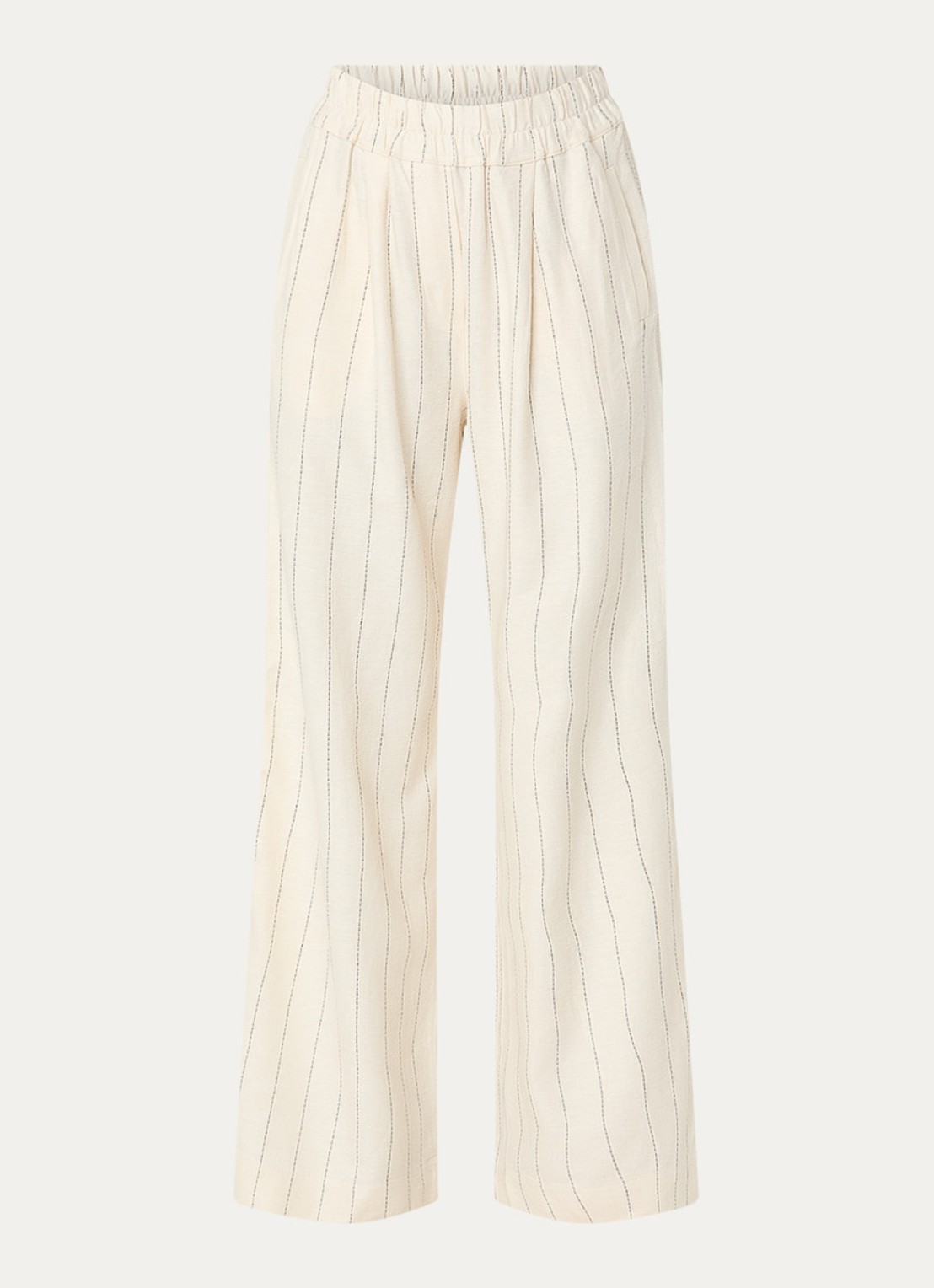 by-bar Benji high waist wide fit broek in linnenblend met streepprint - voorkant 2 gebroken wit