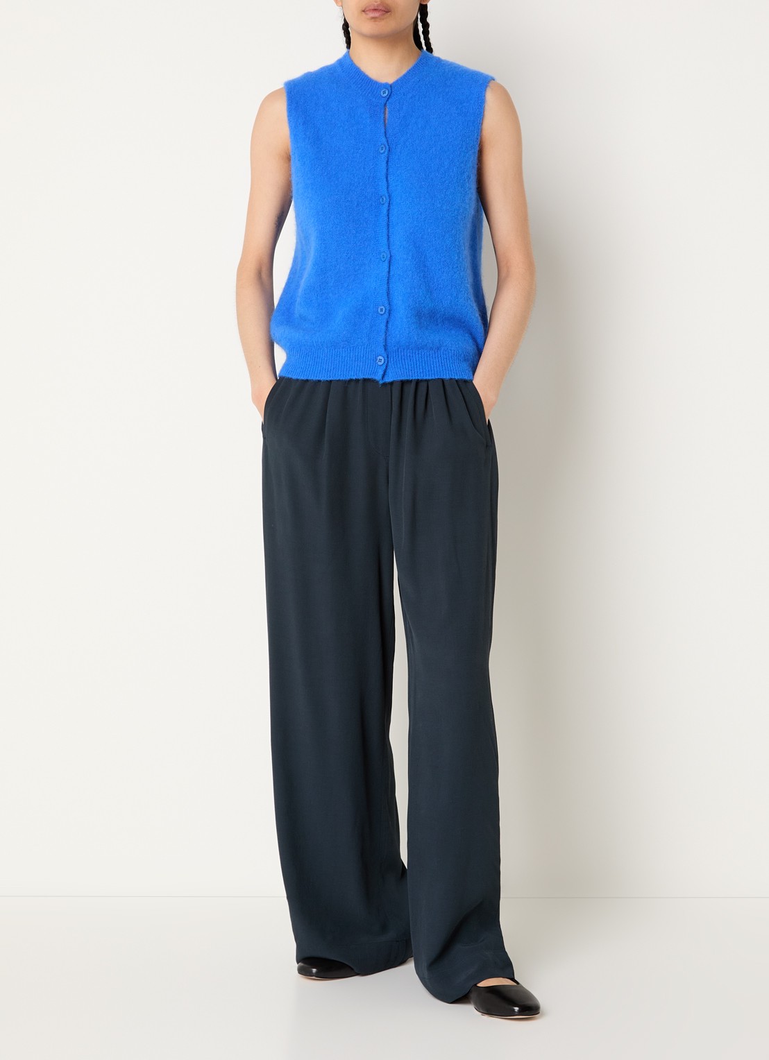 by-bar Benji high waist wide fit broek met steekzakken  - voorkant 2 donkergrijs