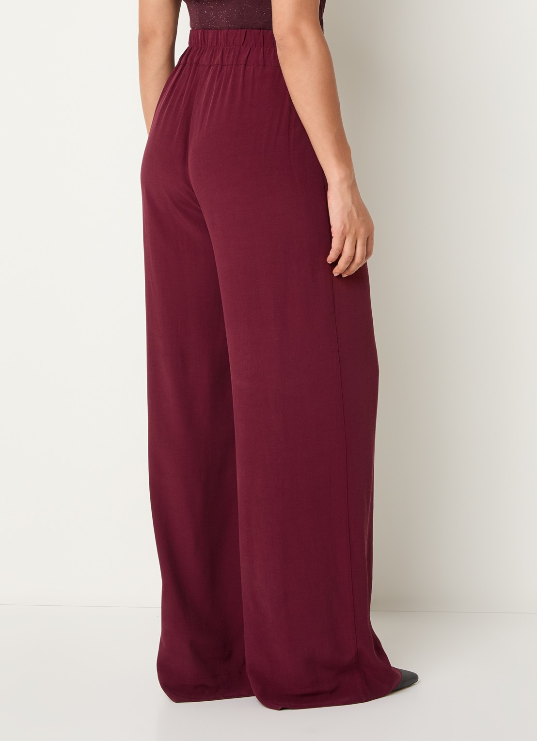 by-bar Benji high waist wide fit palazzo broek met steekzakken - achterkant 2 bordeauxrood