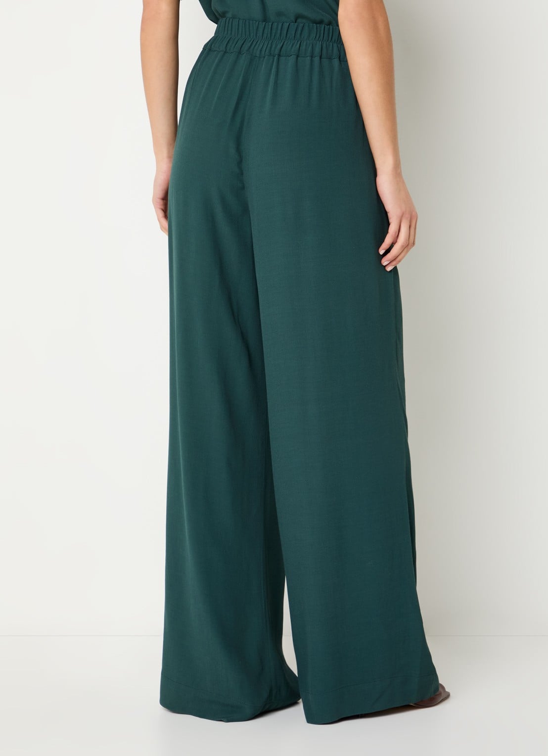 by-bar Benji high waist wide fit palazzo broek met steekzakken - achterkant donkergroen