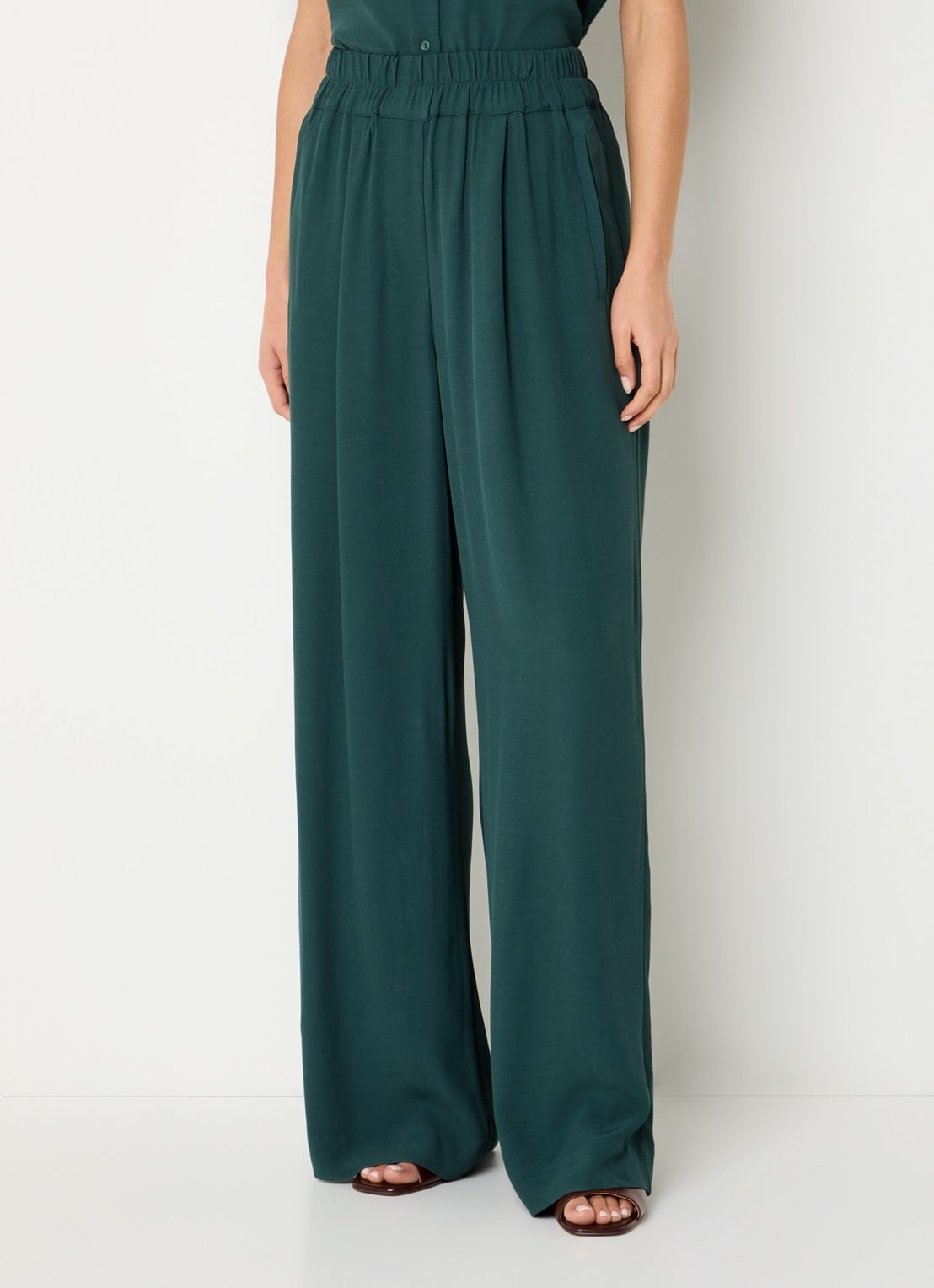 by-bar Benji high waist wide fit palazzo broek met steekzakken - detail 4 donkergroen