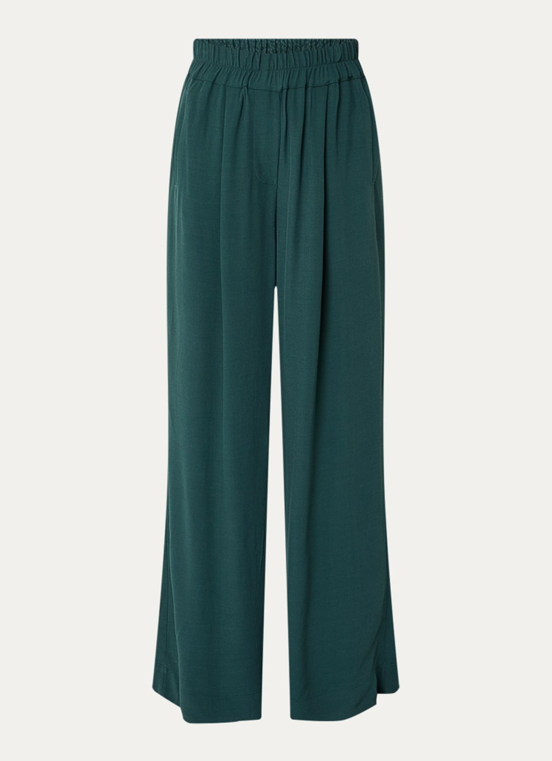 by-bar Benji high waist wide fit palazzo broek met steekzakken - voorkant 2 donkergroen