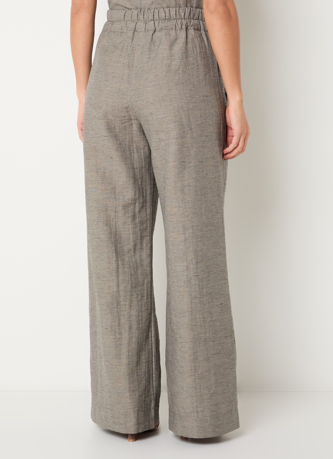by-bar Benji high waist wide fit pantalon in linnenblend met steekzakken - achterkant grijs
