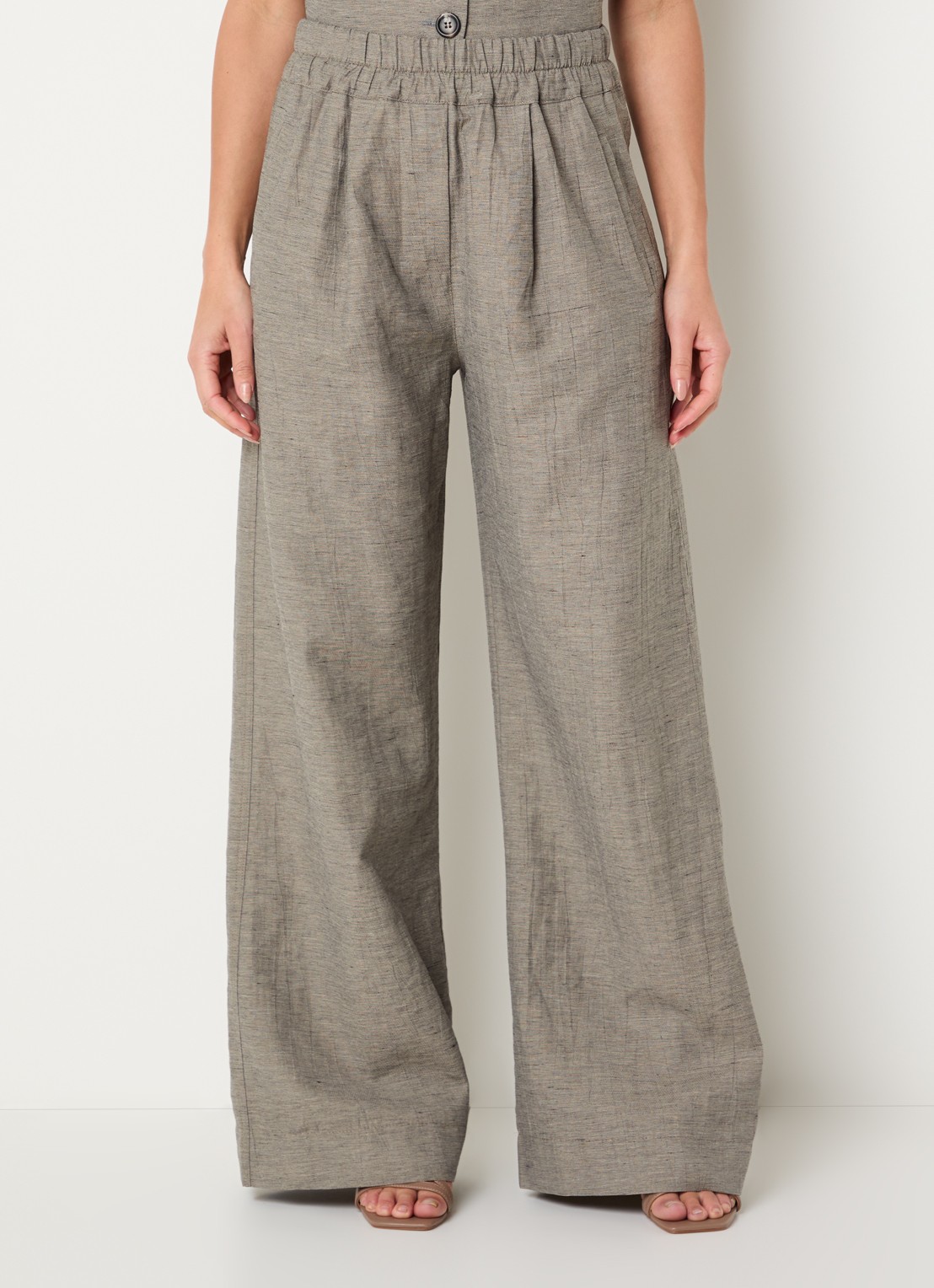 by-bar Benji high waist wide fit pantalon in linnenblend met steekzakken - detail 4 grijs