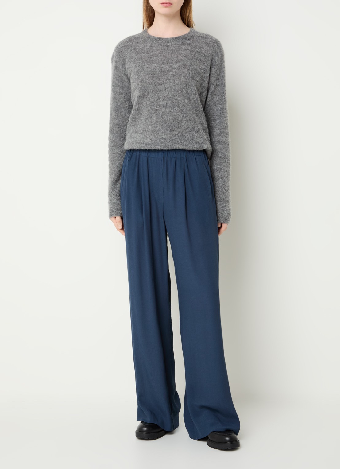 by-bar Benji high waist wide fit pantalon met steekzakken - voorkant 2 indigo