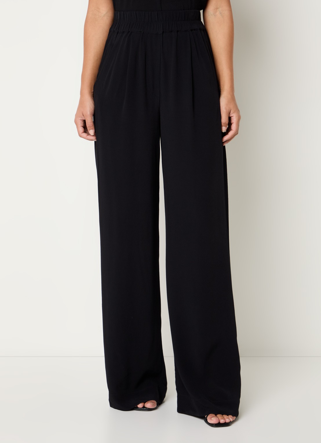 by-bar Benji high waist wide fit pantalon met steekzakken - detail zwart