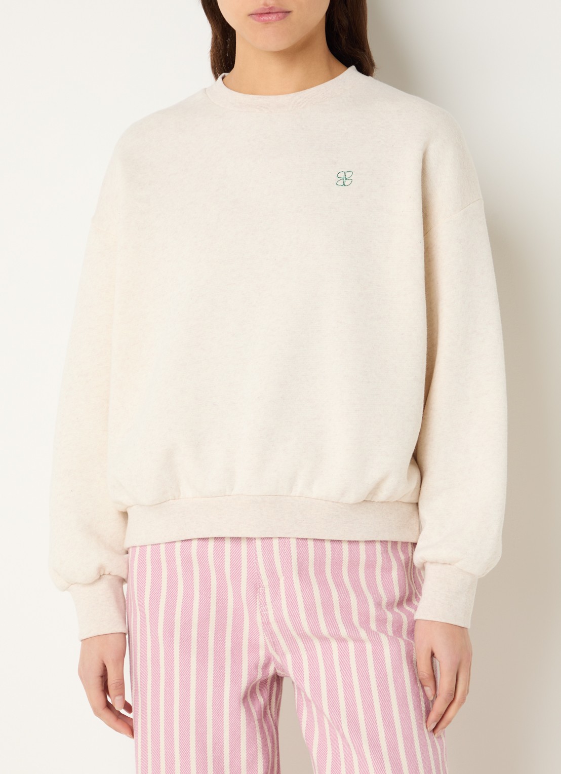 by-bar Bibi sweater met logo- en backprint - achterkant 3 lichtgrijs