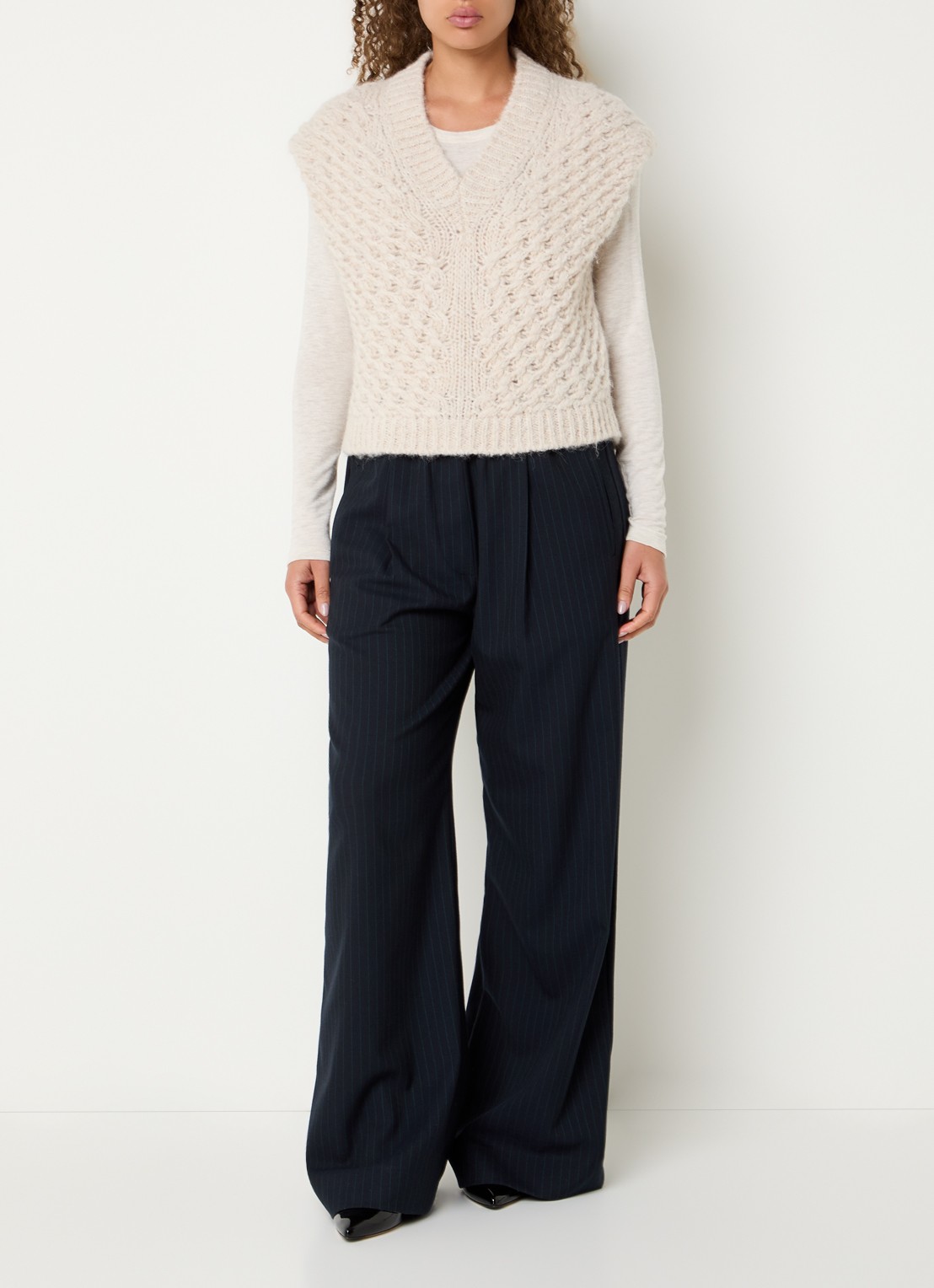 by-bar Blake grofgebreide spencer in alpaca wolblend - voorkant 2 creme