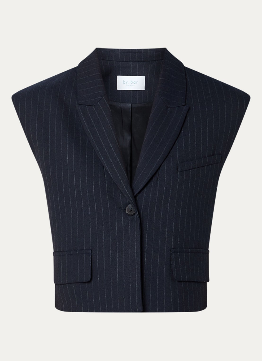by-bar Bobi cropped gilet met krijtstreep - voorkant 2 blauw