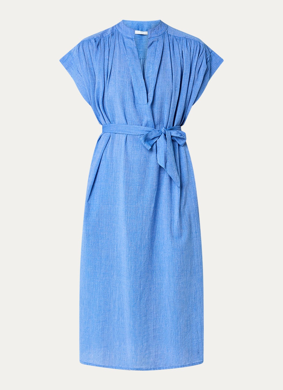 by-bar Bodin midi tuniekjurk met strikceintuur en steekzakken - voorkant 2 blauw