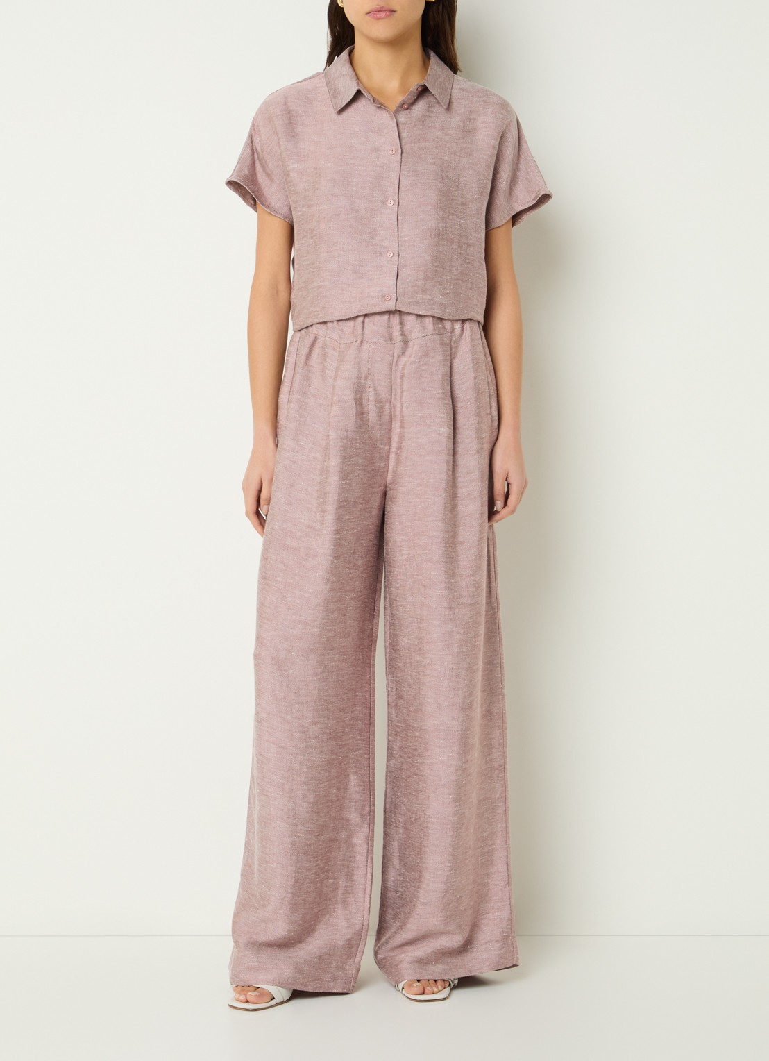 by-bar Celin high waist loose fit broek met gemêleerd dessin - voorkant 4 oudroze