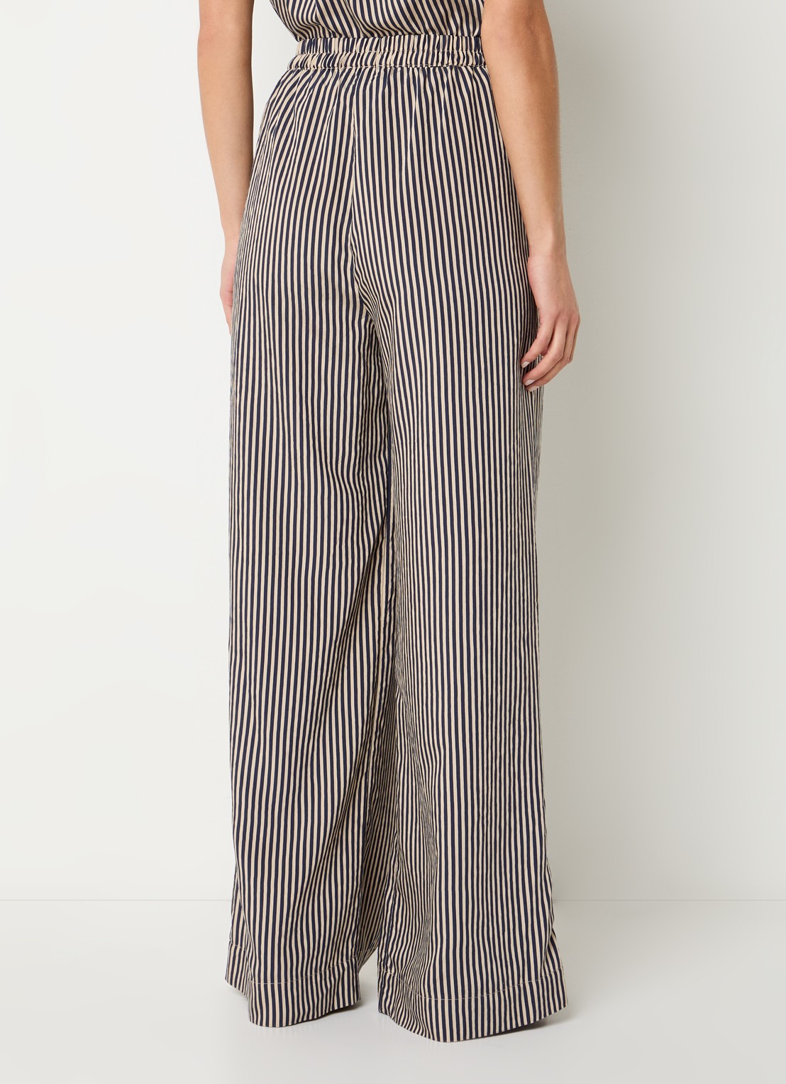 by-bar Celin high waist wide fit palazzo broek met streepprint - achterkant 3 donkerblauw