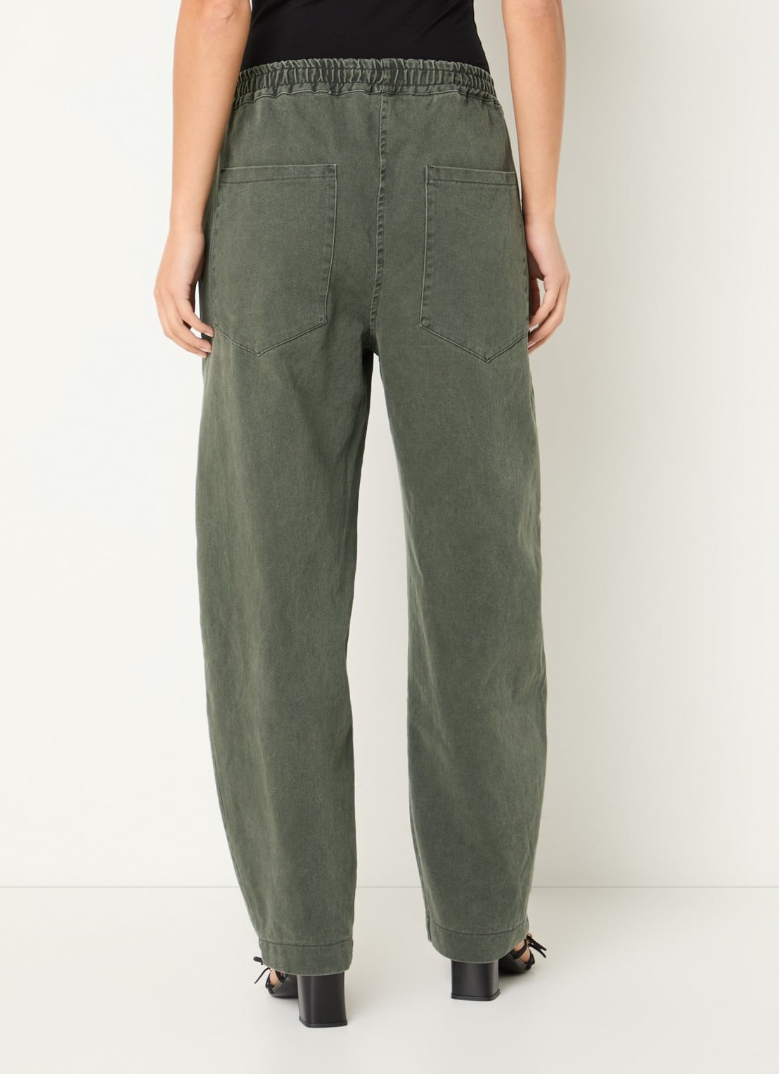 by-bar Davi high waist wide fit broek met steekzakken - achterkant bronsgroen