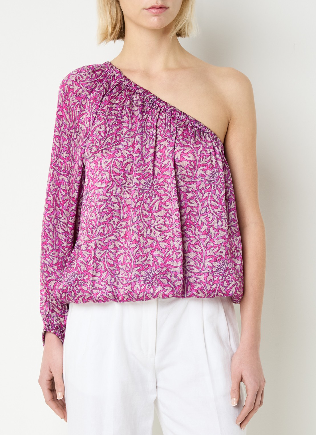 by-bar Dian Saree one shoulder top met print - detail 4 donkerroze