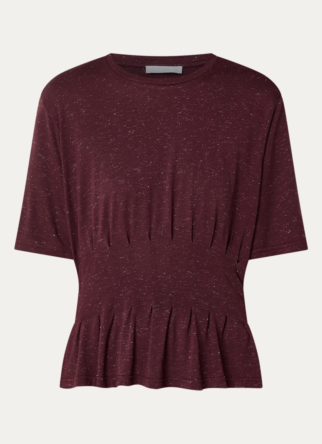 by-bar Diva T-shirt met plooidetail en lurex - voorkant 2 bordeauxrood