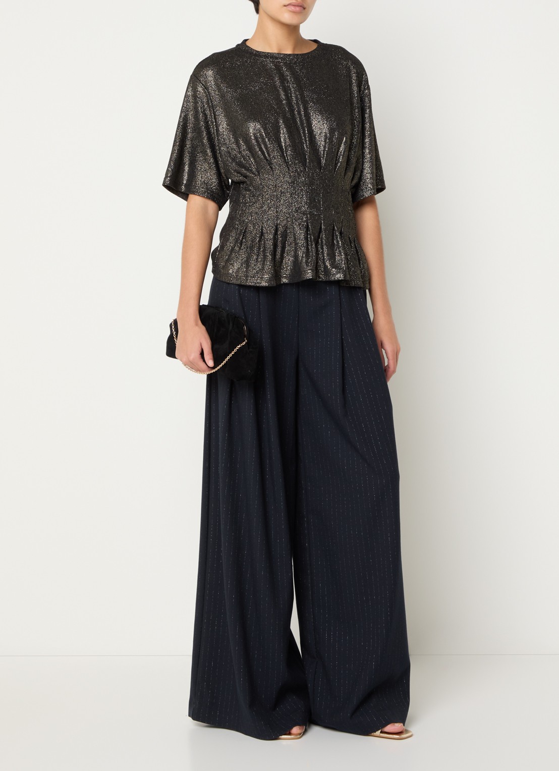 by-bar Diva top met peplum en lurex - voorkant 2 goud
