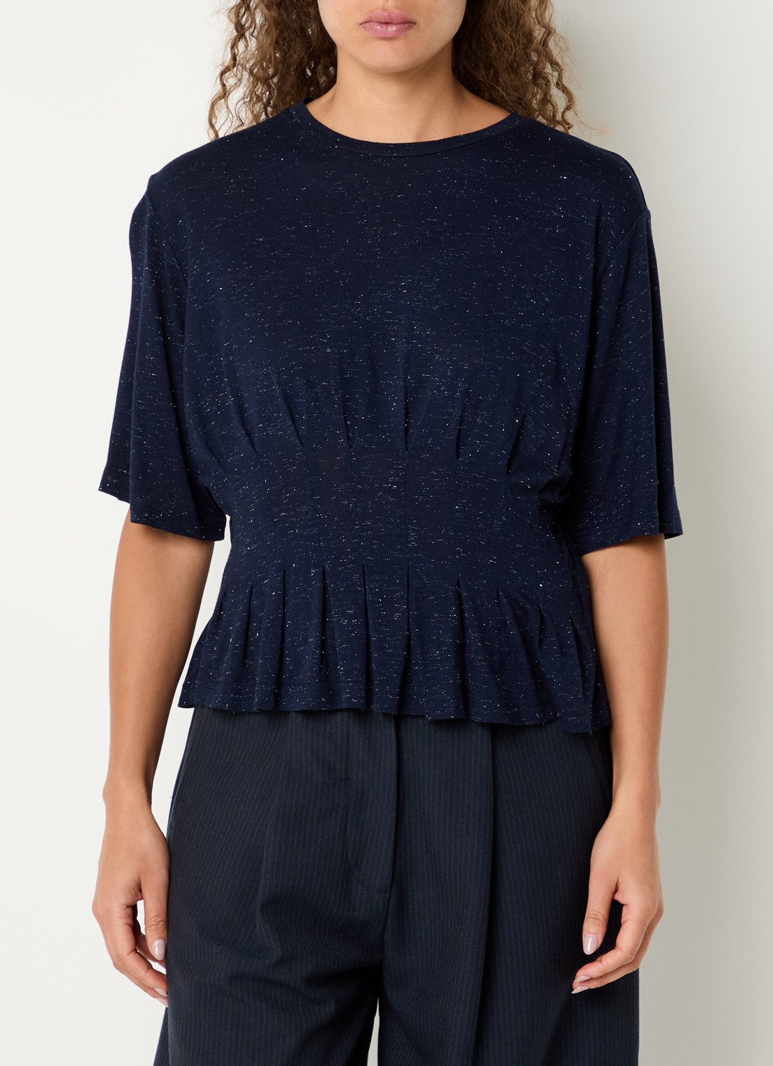 by-bar Diva top met strass en ronde hals - detail 4 donkerblauw