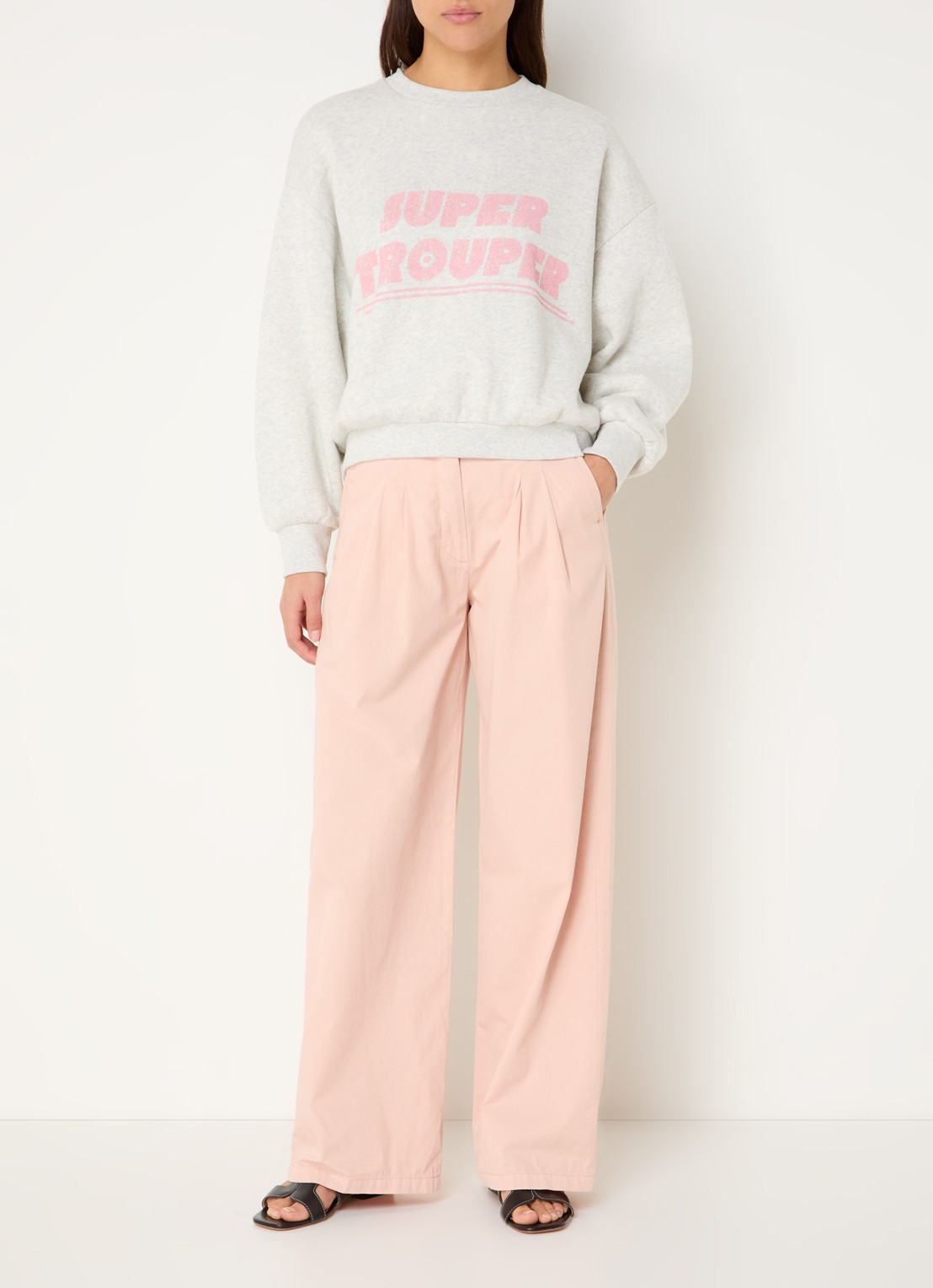 by-bar Dune high waist wide fit chino met steekzakken - voorkant 4 zalmroze