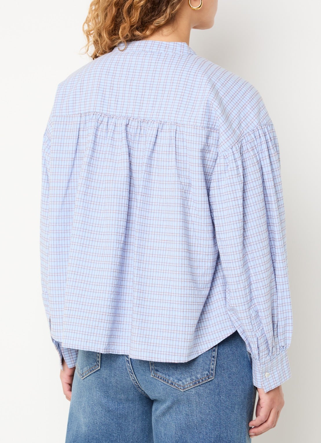 by-bar Ella blouse met ruitdessin - achterkant 2 lichtblauw