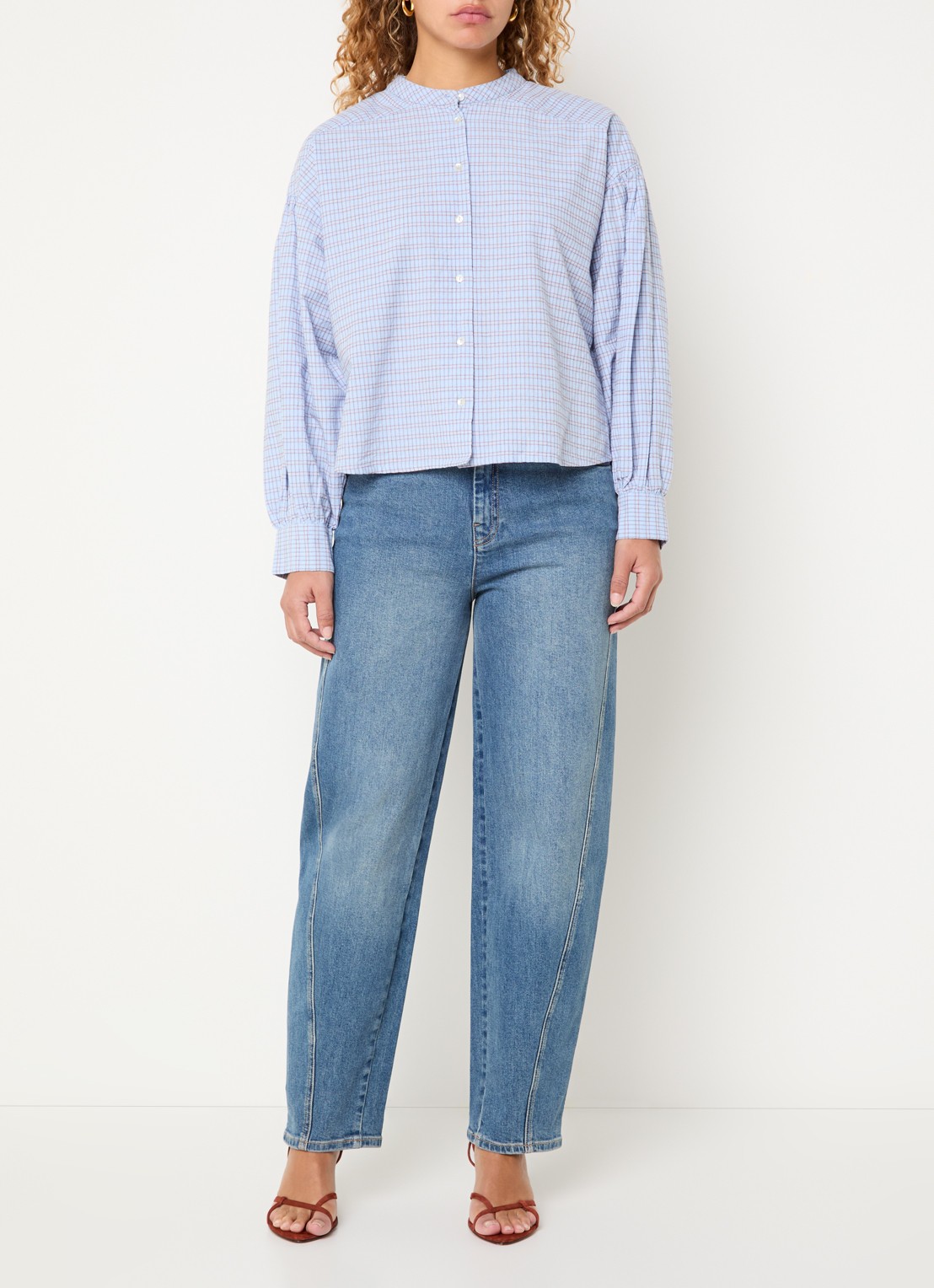 by-bar Ella blouse met ruitdessin - voorkant 4 lichtblauw