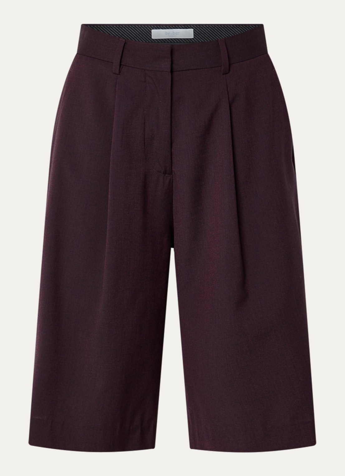by-bar Finn high waist straight fit korte pantalon met plooidetail - voorkant bordeauxrood