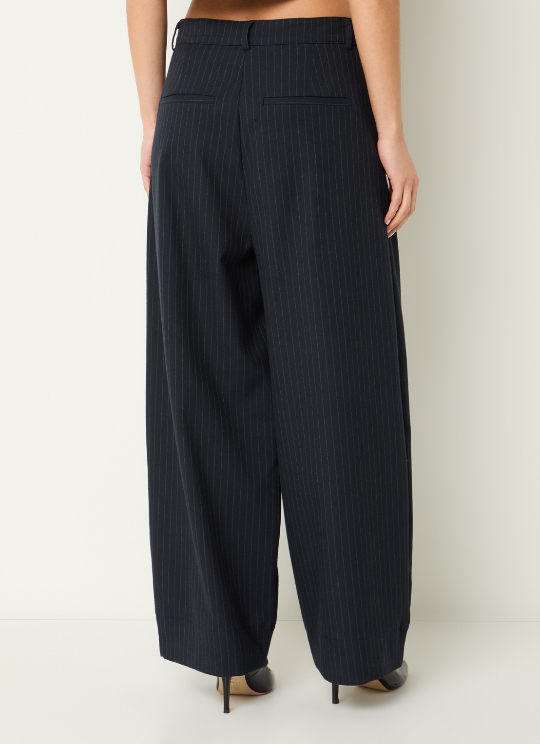 by-bar Frida high waist wide fit pantalon met krijtstreep  - achterkant 2 donkerblauw