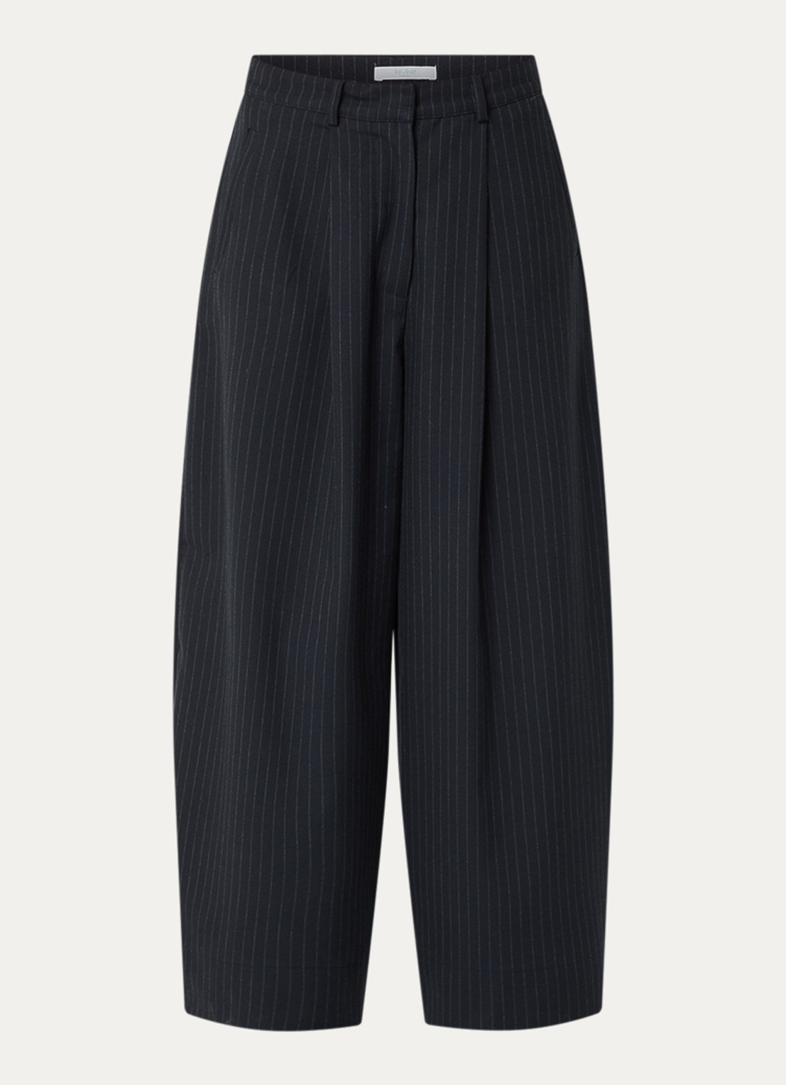 by-bar Frida high waist wide fit pantalon met krijtstreep  - voorkant 3 donkerblauw