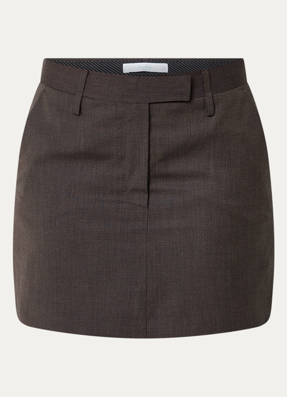 by-bar Ginny low waist mini rok met steekzakken - voorkant 2 donkerbruin