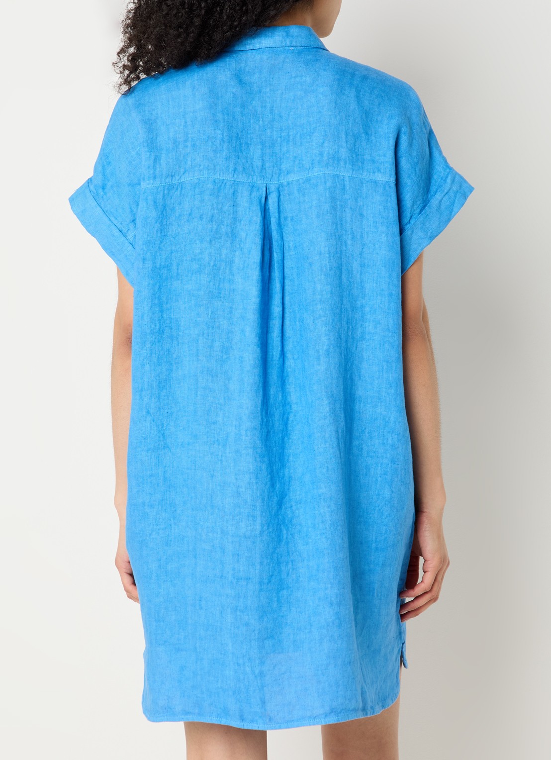 by-bar Hella mini blousejurk van linnen met steekzakken - achterkant blauw