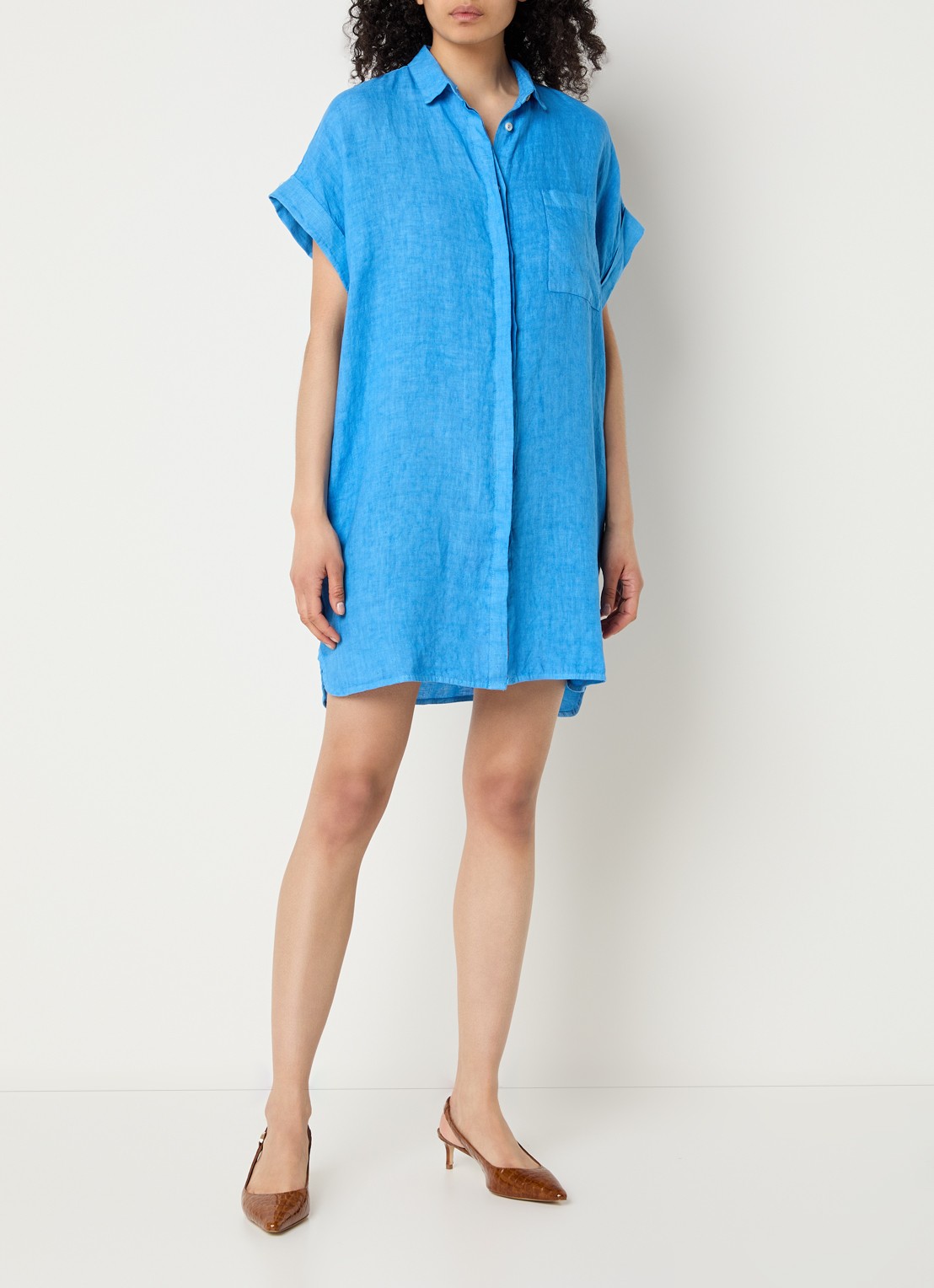 by-bar Hella mini blousejurk van linnen met steekzakken - voorkant 4 blauw