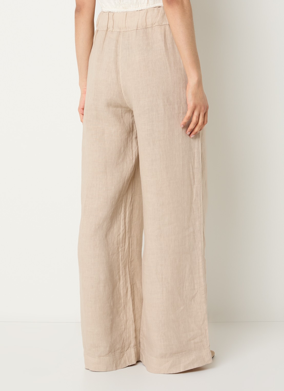 by-bar High waist wide fit broek van linnen met steekzakken - achterkant 3 beige