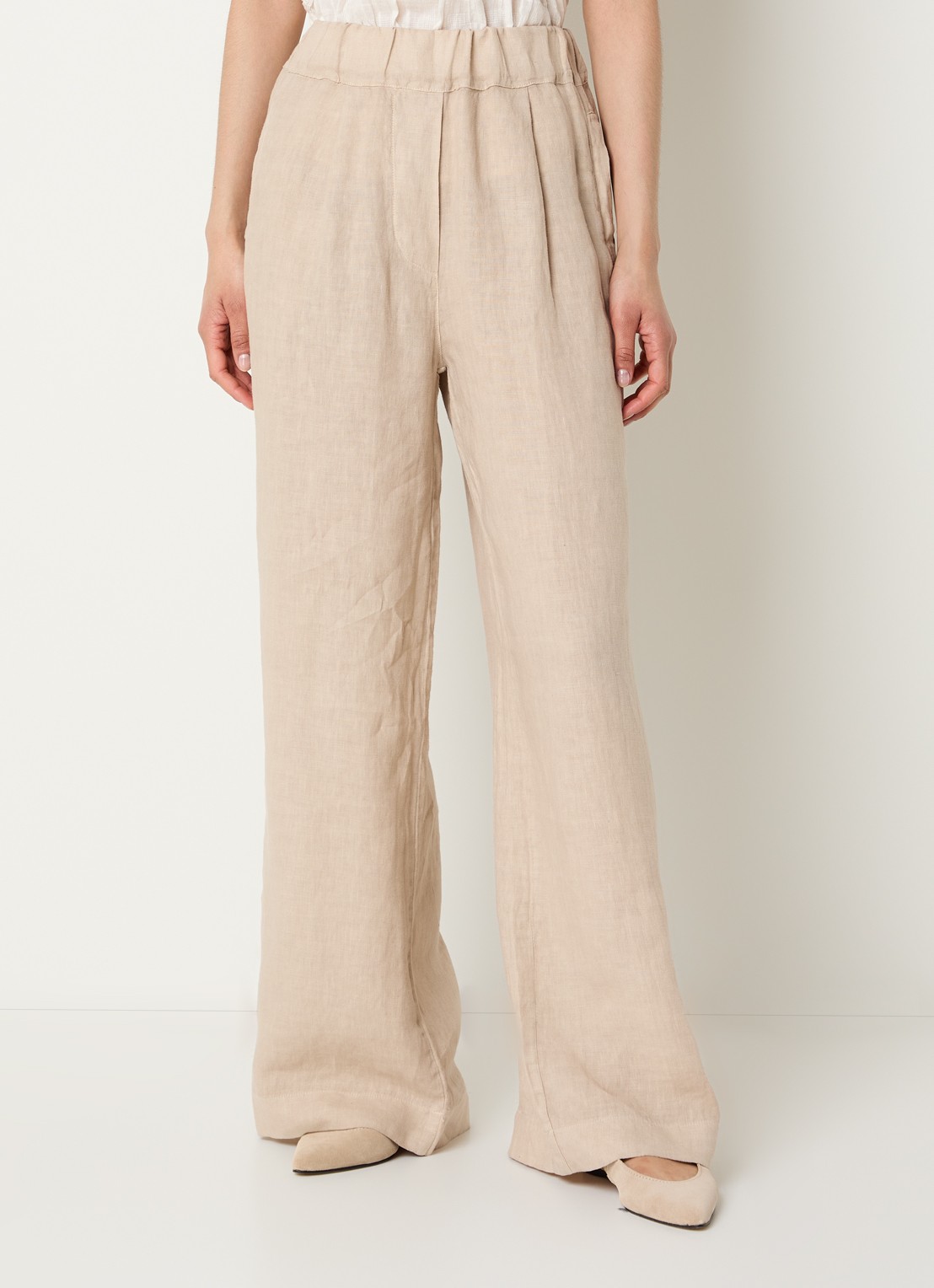 by-bar High waist wide fit broek van linnen met steekzakken - detail 4 beige