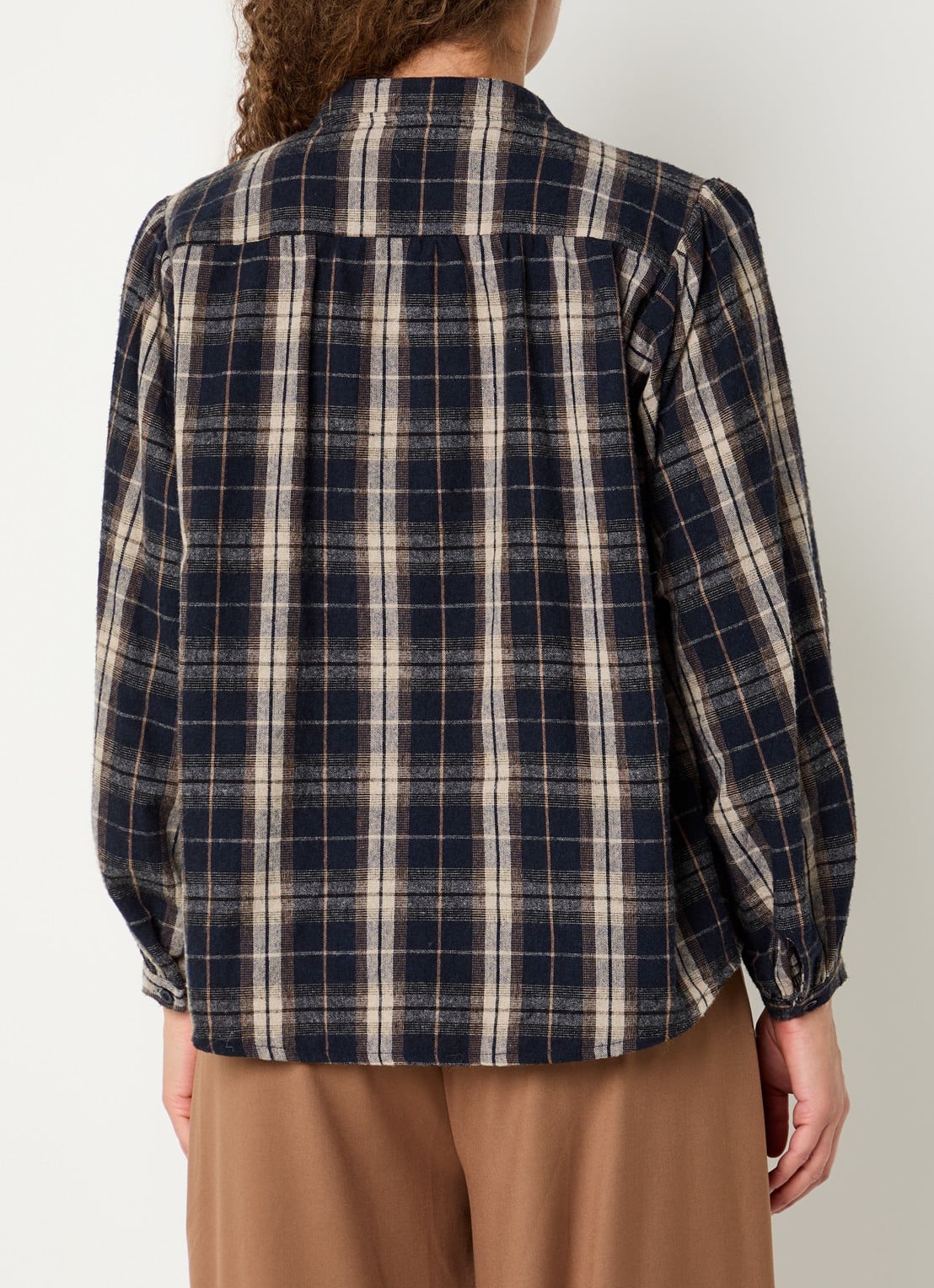 by-bar Jagger blouse met ruitdessin en ronde hals - achterkant donkerblauw